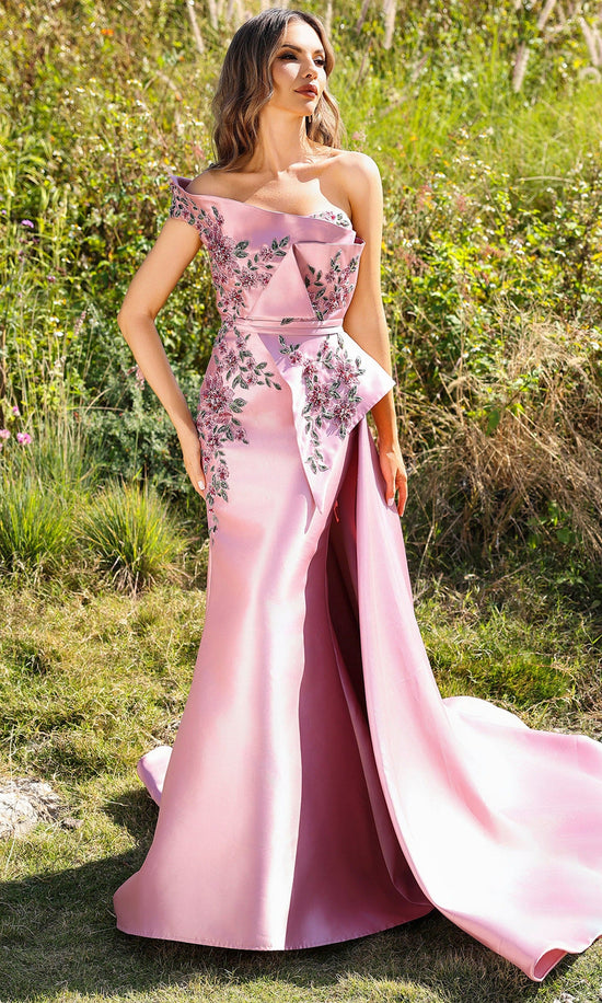 Terani Couture 252M5309 - Off Shoulder Floral Embroidered Gown