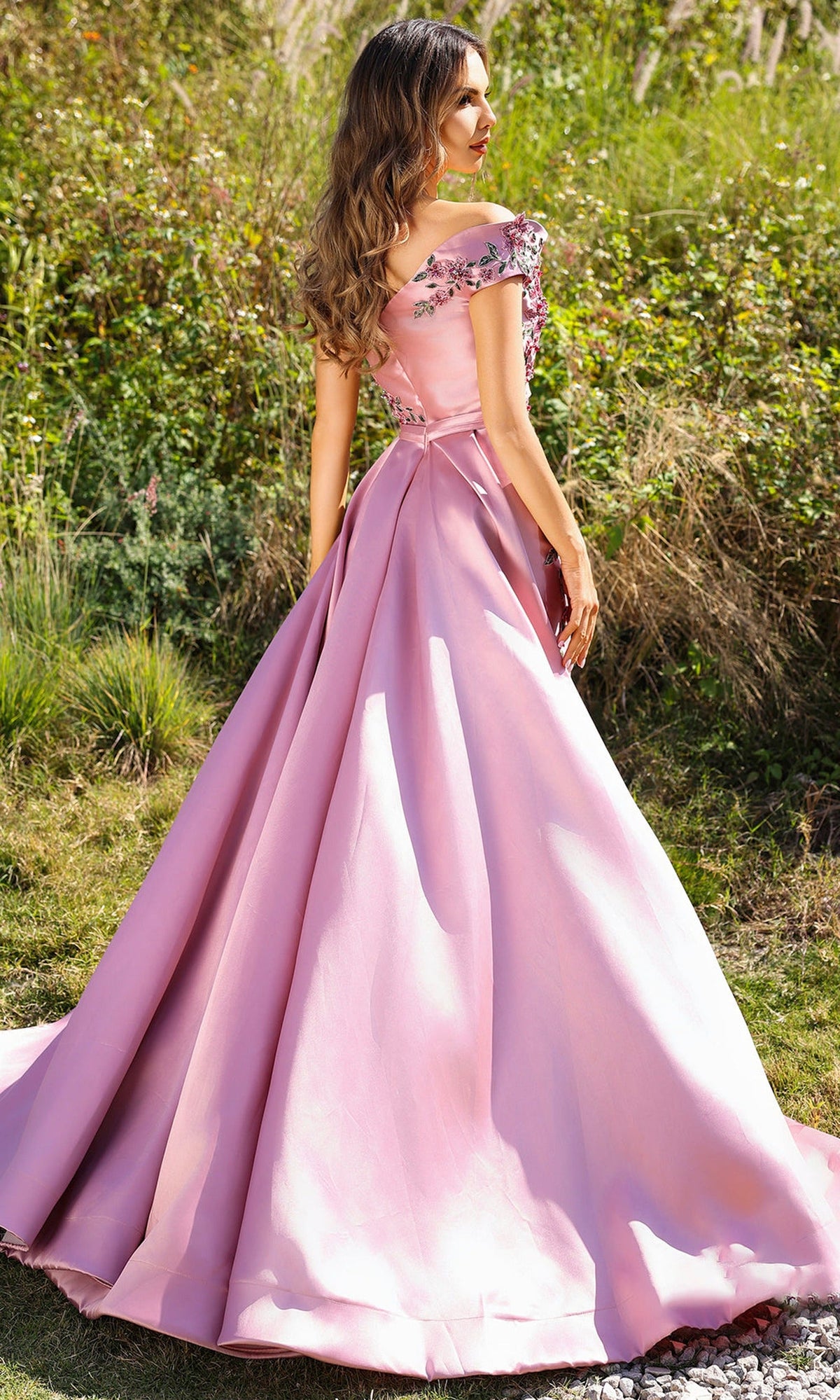 Terani Couture 252M5309 - Off Shoulder Floral Embroidered Gown