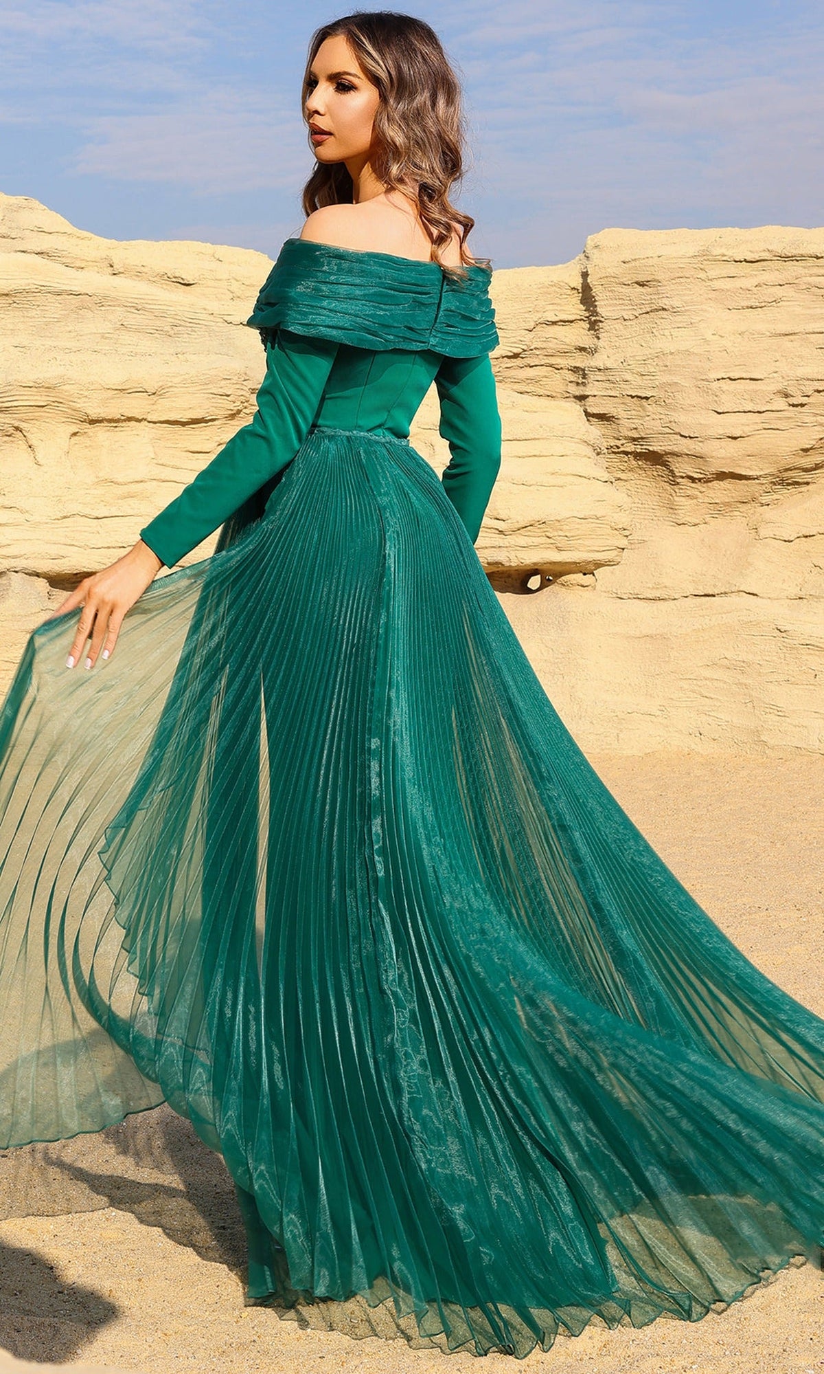 Terani Couture 252M5316 - Off Shoulder Gown with Pleated Overskirt