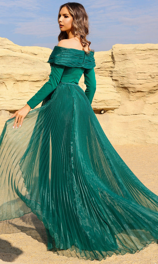 Terani Couture 252M5316 - Off Shoulder Gown with Pleated Overskirt