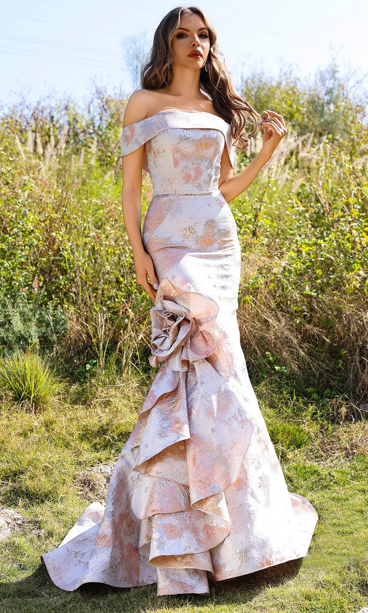 Terani Couture 252M5318 Metallic Off Shoulder Mermaid Gown