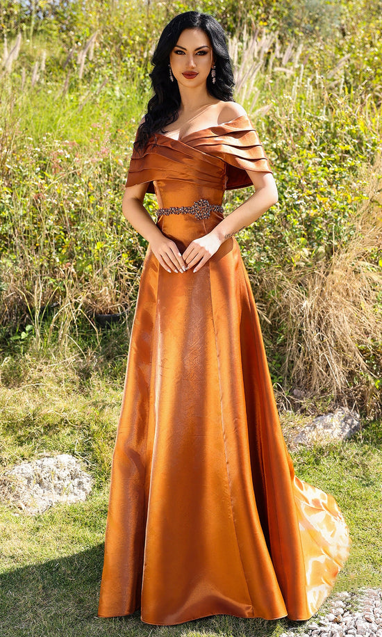 Terani Couture 252M5326 Beaded Pleated A-line Dress