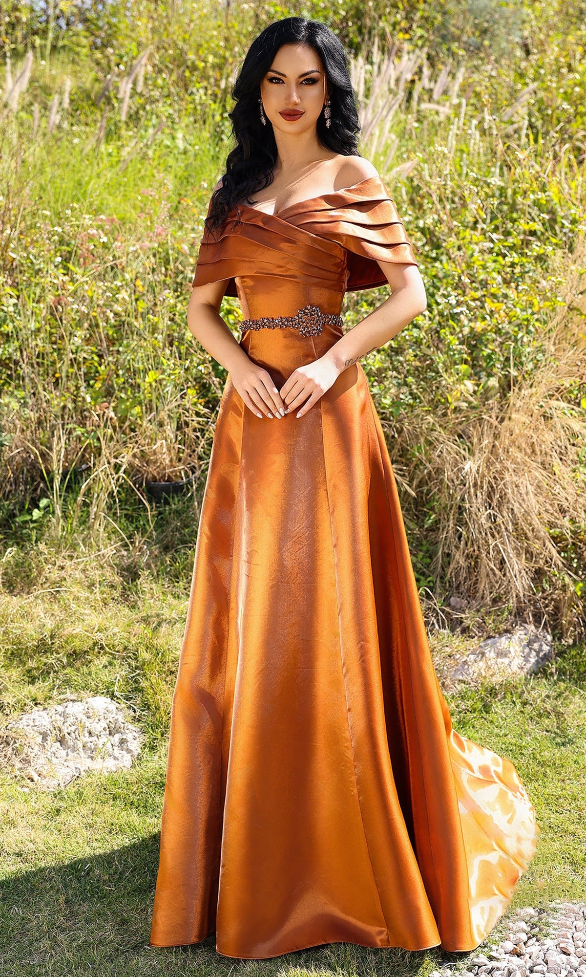 Terani Couture 252M5326 Pleated Off Shoulder A-line Gown