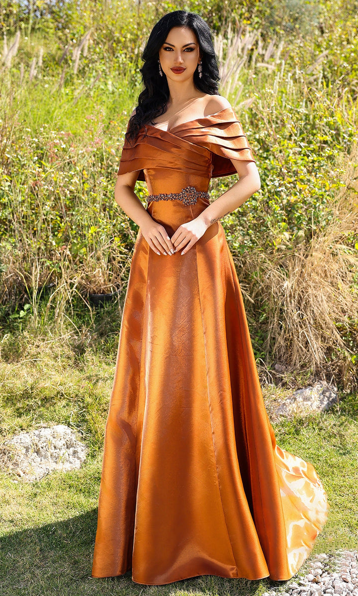 Terani Couture 252M5326 Pleated Off Shoulder A-line Gown