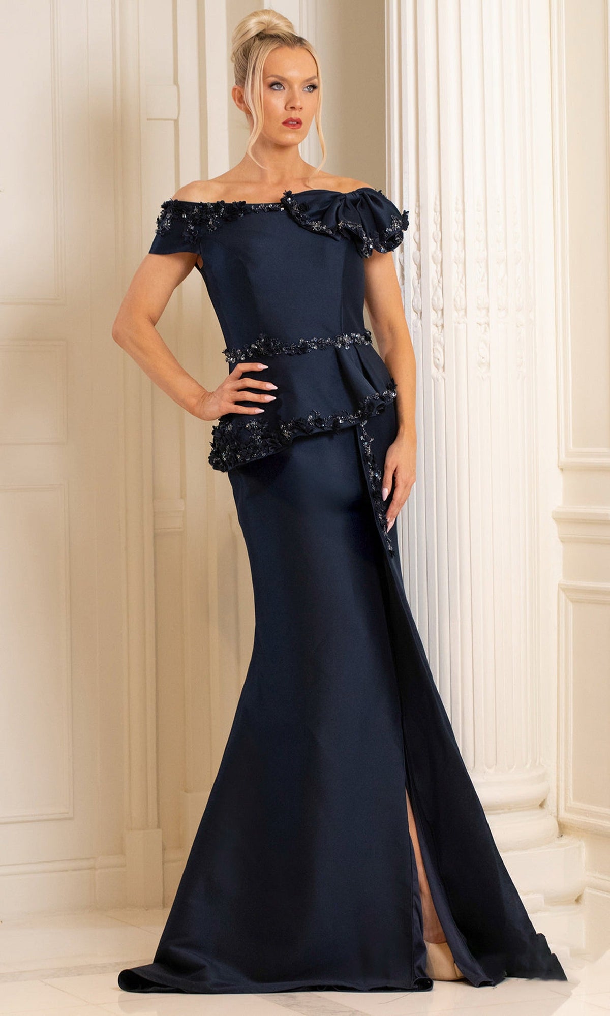 Terani Couture 252M5328 Off Shoulder Mermaid with Bow Accent Gown