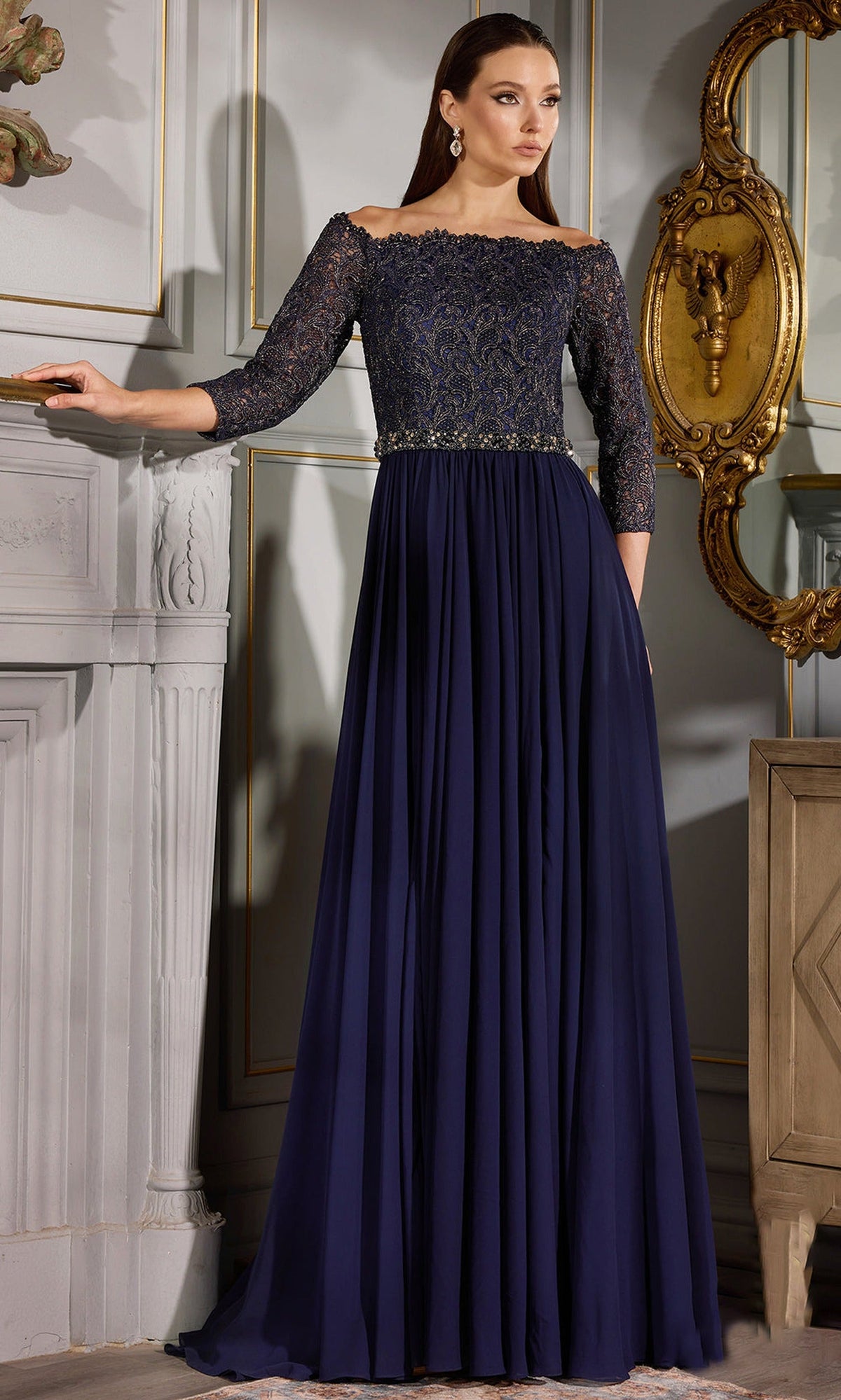 Terani Couture 252M5332 - Metallic Lace Chiffon A-line Gown