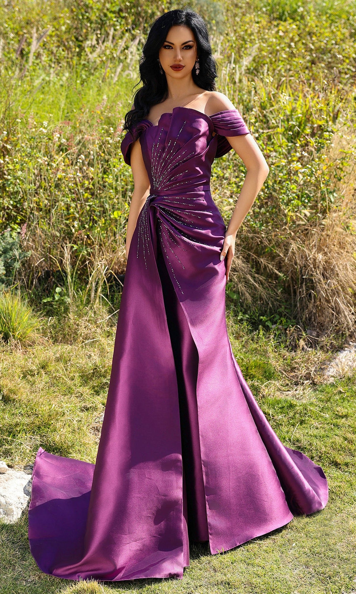 Terani Couture 252M5342 - Off Shoulder Beaded Trumpet Gown
