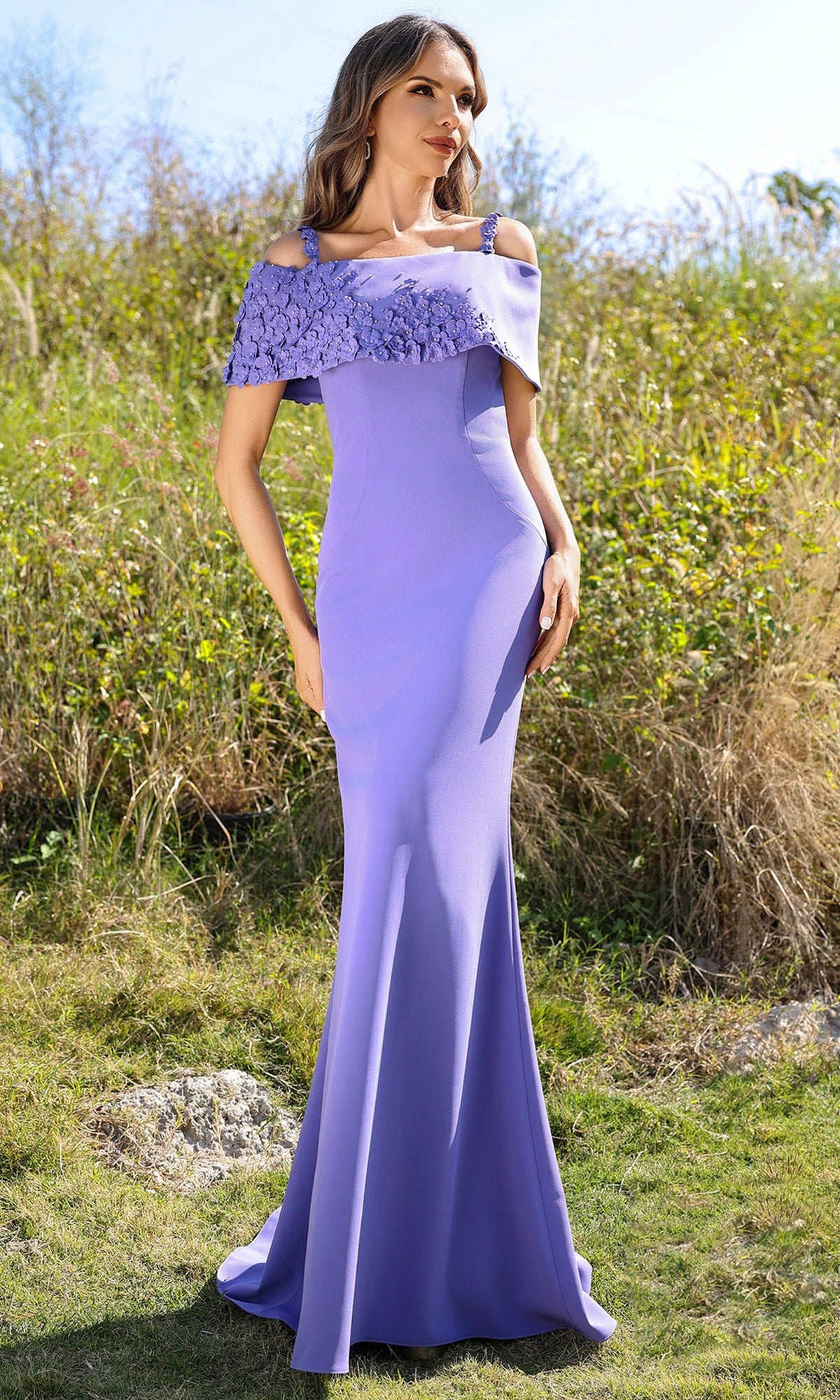 Terani Couture 252M5347 Cold Shoulder Appliqued Sheath Gown