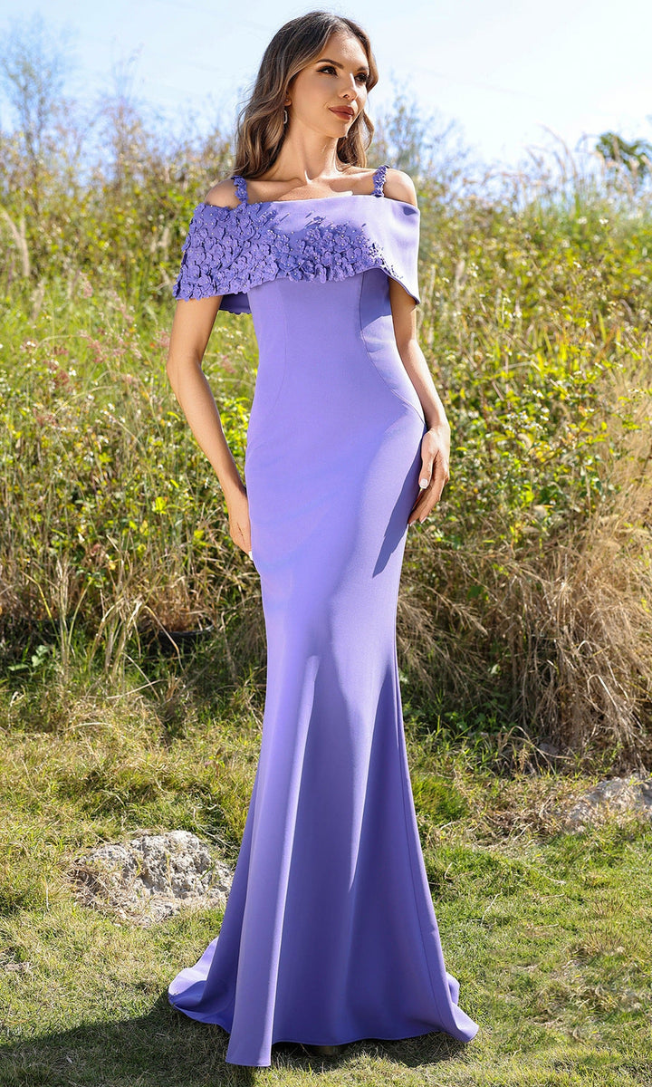Terani Couture 252M5347 Cold Shoulder Appliqued Sheath Gown