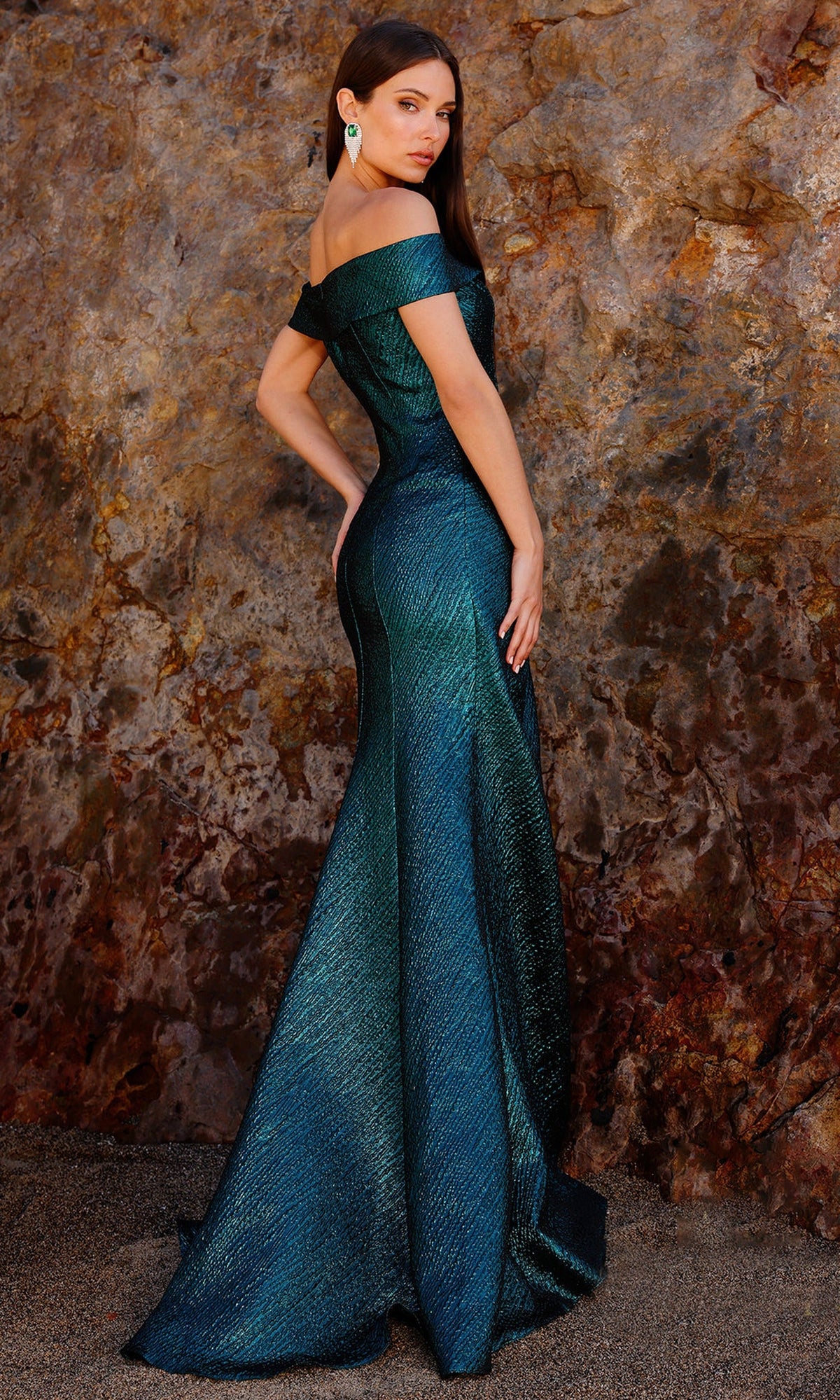 Terani Couture 252M5364 - Off Shoulder Peplum Sheath Gown