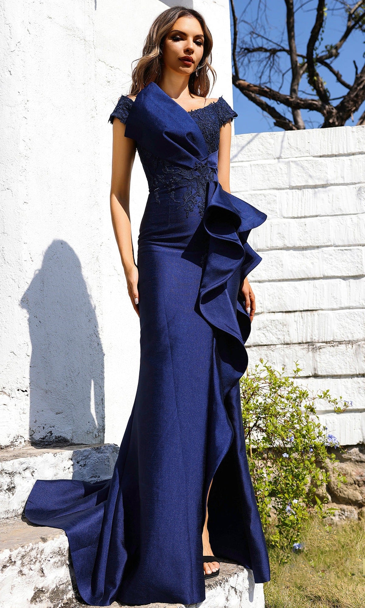 Terani Couture 252M5521 Off Shoulder Ruffle Fitted Gown