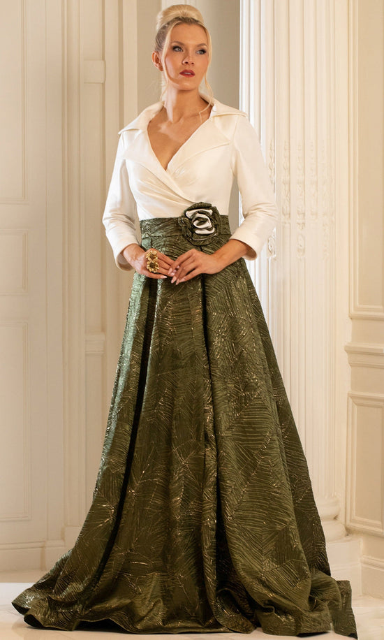 Terani Couture 252M5522 Textured A-line Gown with Belted Waist