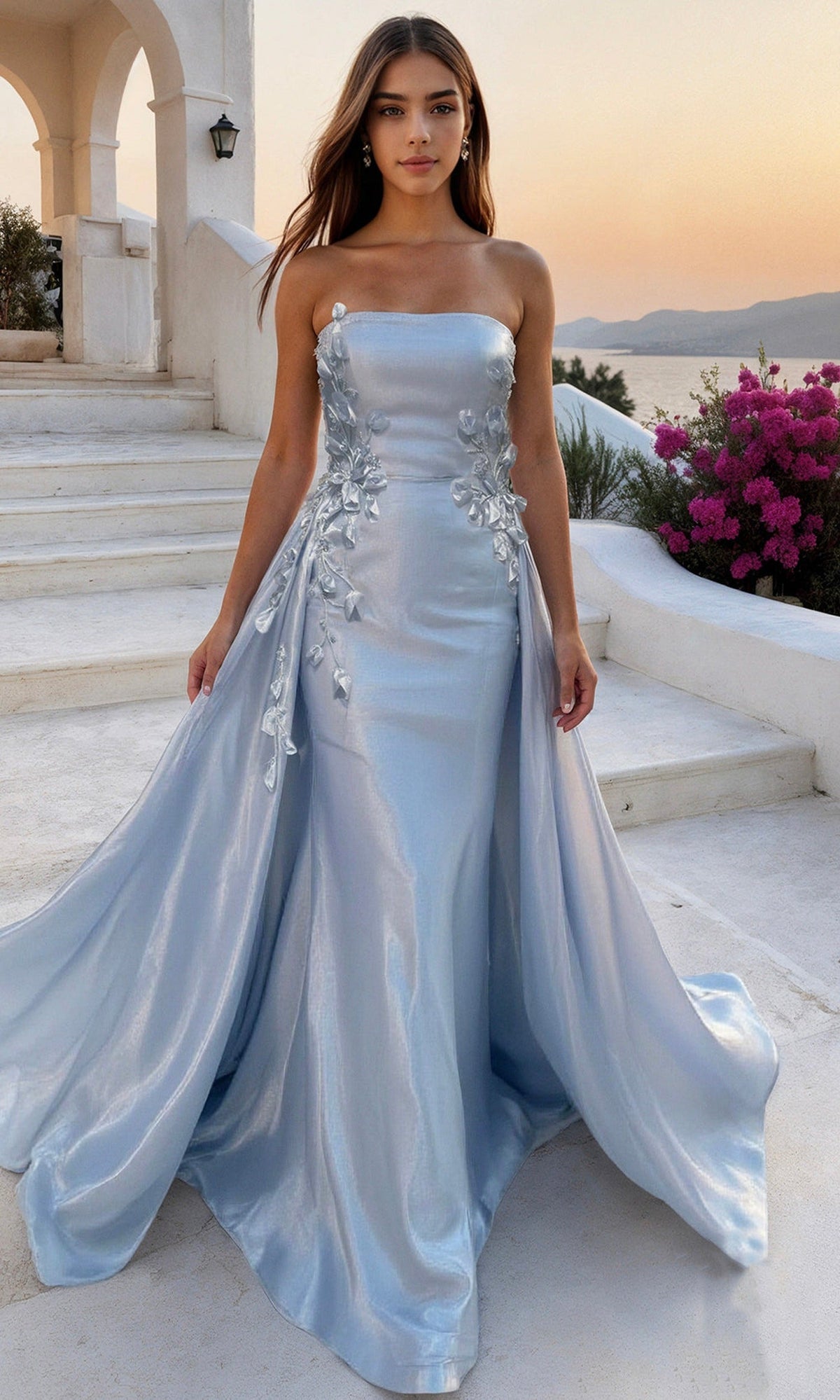 Terani Couture 261E6195 - Straight Neck Crepe Back Satin Dress