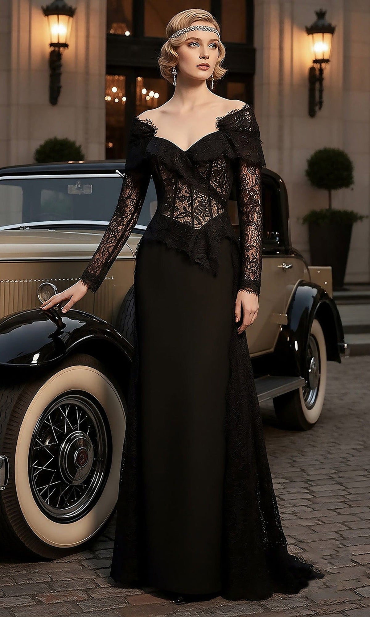 Terani Couture 261E6208 - Dramatic Off Shoulder Lace Evening Gown