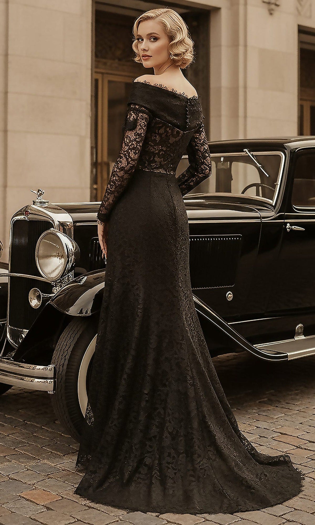 Terani Couture 261E6208 - Dramatic Off Shoulder Lace Evening Gown