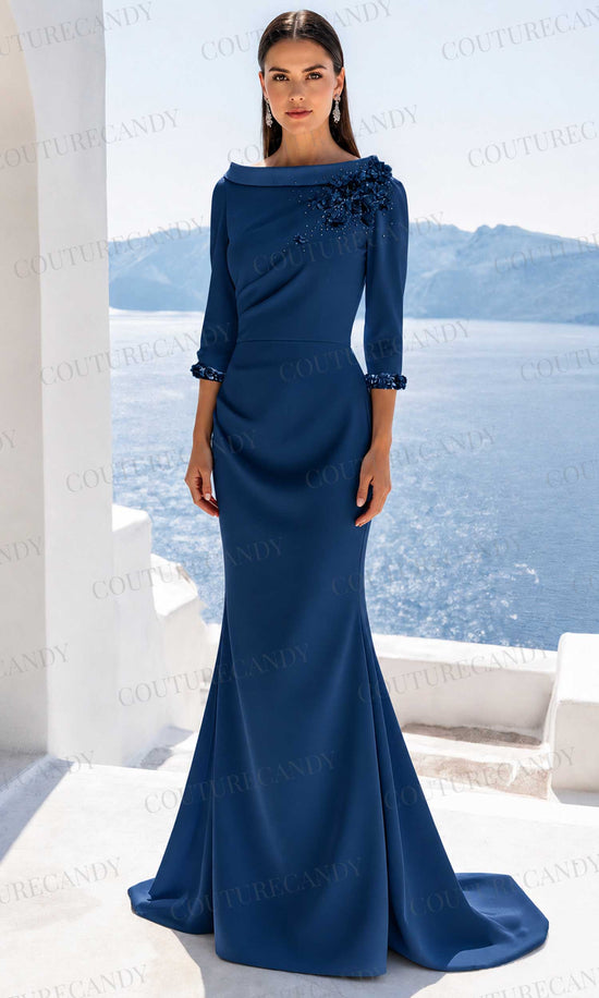 Terani Couture 261E6701 - Beaded Bateau Neck Crepe Sheath