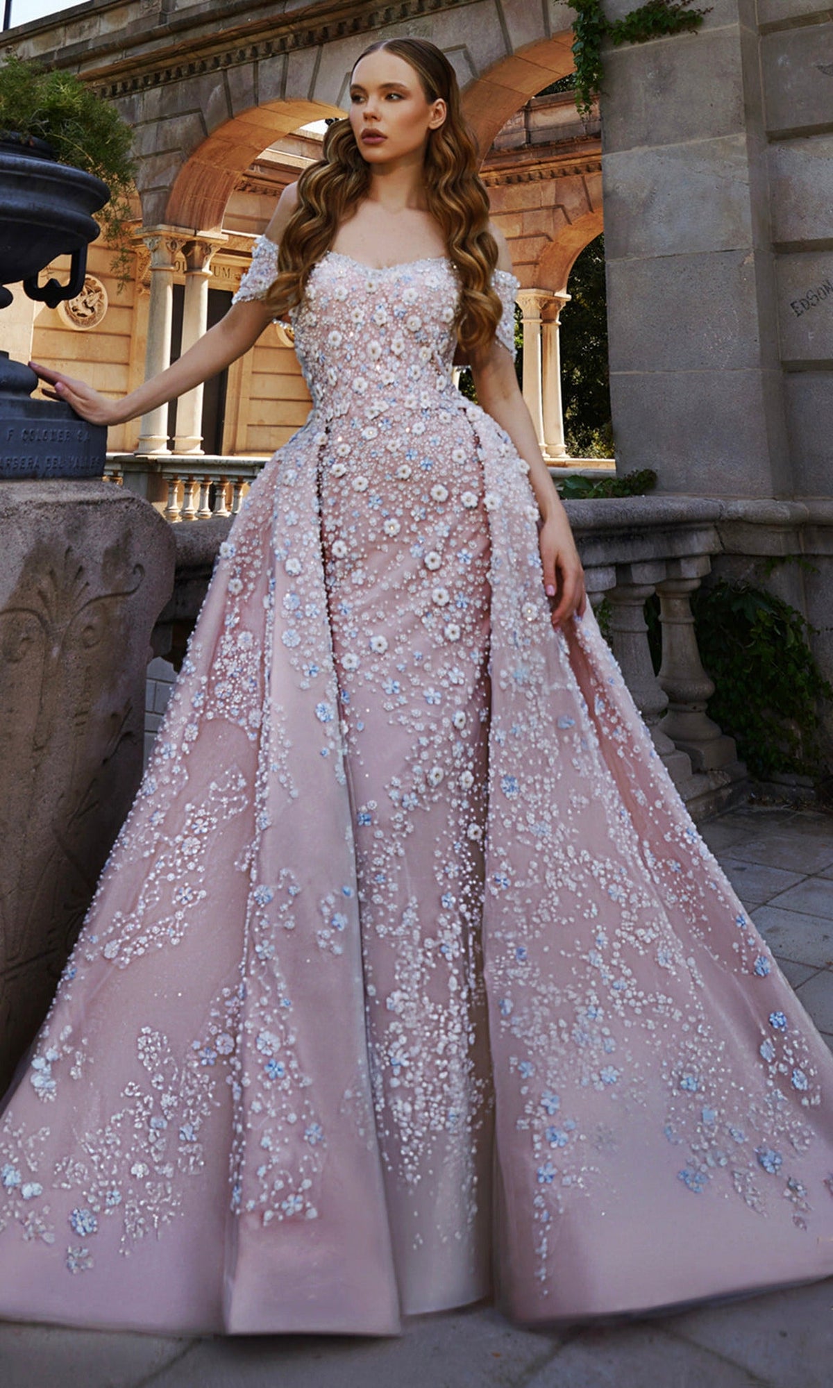 Terani Couture 261GL6659 - Off Shoulder Beaded Tulle Ballgown