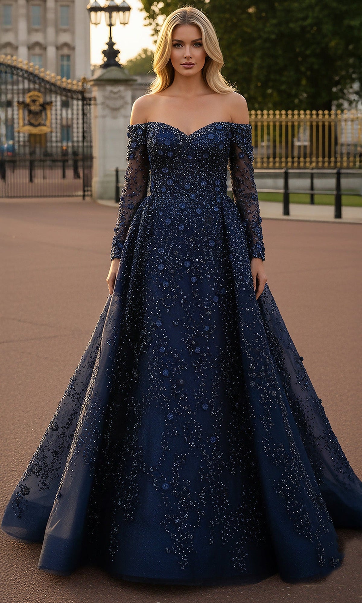 Terani Couture 261GL6659 Off Shoulder Beaded Tulle Ballgown