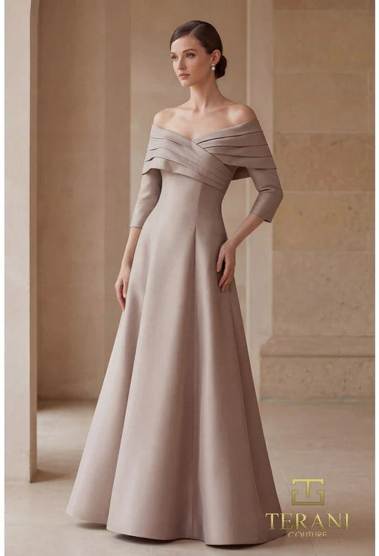 Terani Couture 261M6434 - Pleated Off Shoulder Mikado Gown