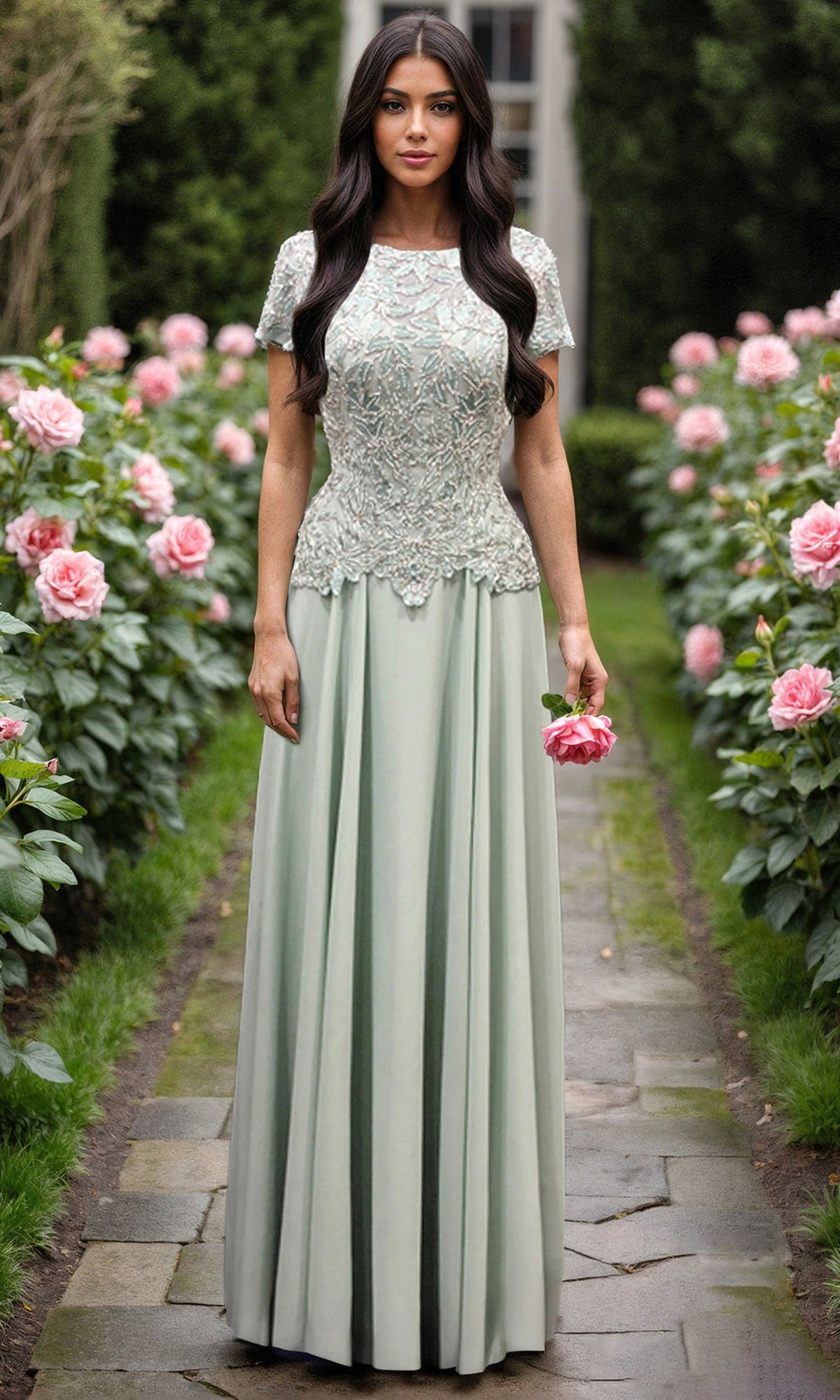 Terani Couture 261M6437 Beaded Lace Jewel Neckline Evening Gown