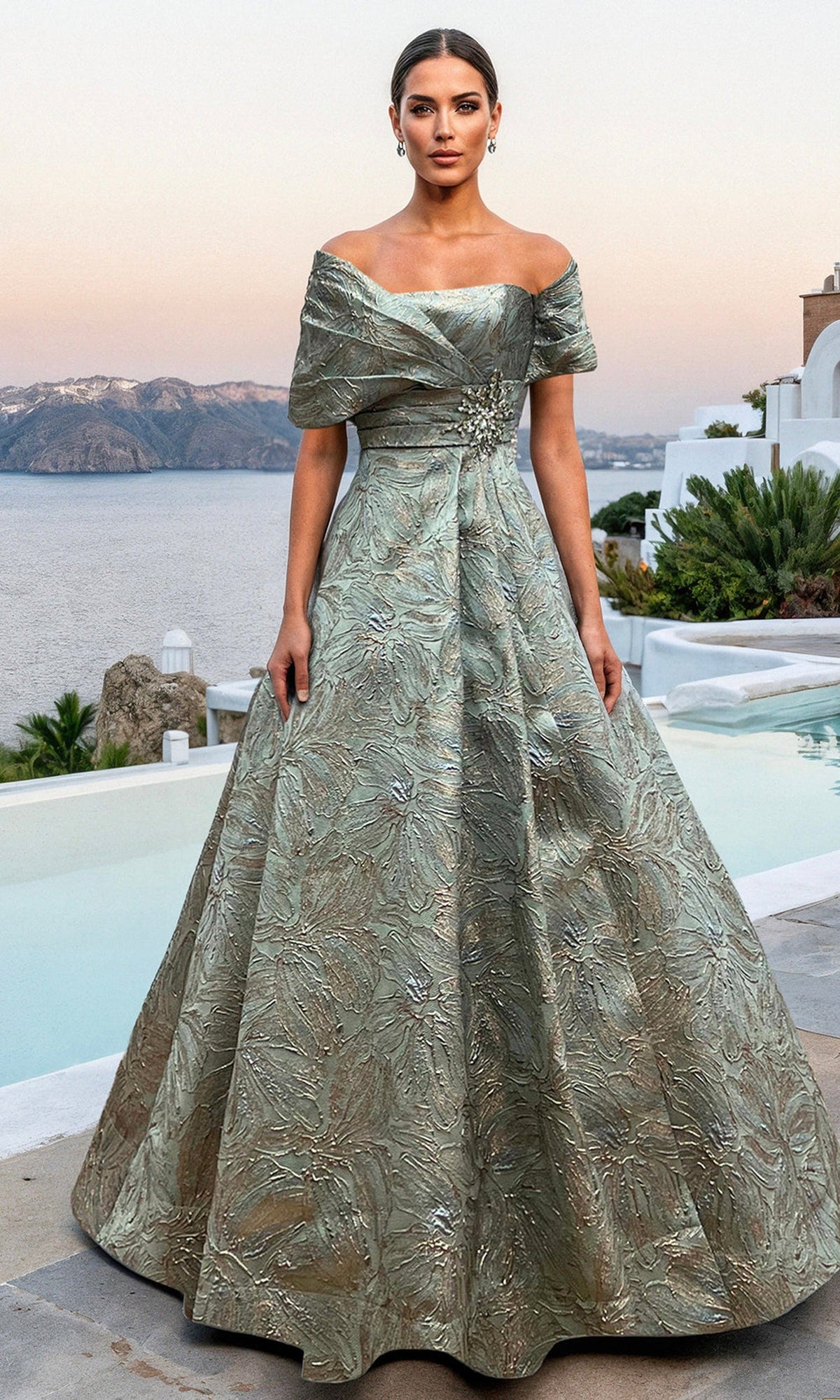 Terani Couture 261M6453 Floral Jacquard Dress