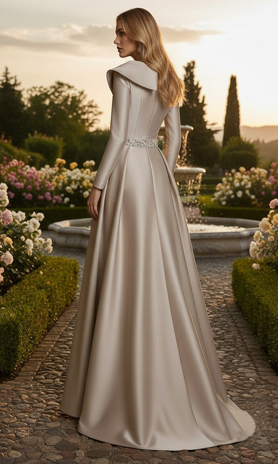 Terani Couture 261M6455 - Off Shoulder Long Sleeve Mikado Gown