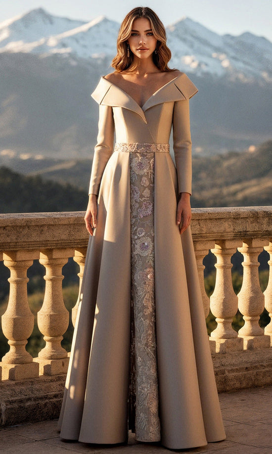 Terani Couture 261M6455 - Off Shoulder Long Sleeve Mikado Gown
