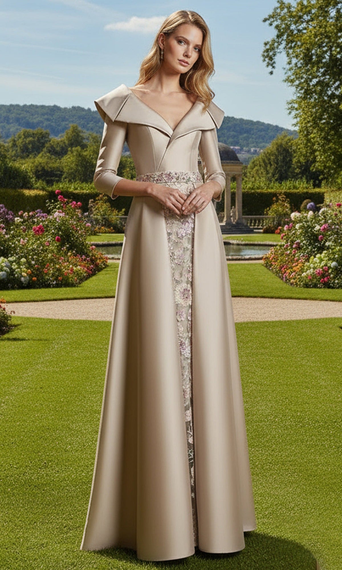Terani Couture 261M6455 Off Shoulder Long Sleeve Mikado Gown